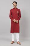 Buy_Hilo Design_Maroon Giza Cotton Embroidery Zari Thread Rosso Placement Kurta_at_Aza_Fashions