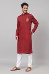 Buy_Hilo Design_Maroon Giza Cotton Embroidery Zari Thread Rosso Placement Kurta_Online_at_Aza_Fashions