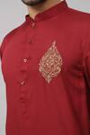 Hilo Design_Maroon Giza Cotton Embroidery Zari Thread Rosso Placement Kurta_at_Aza_Fashions