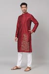 Buy_Hilo Design_Maroon Semi Raw Silk Embroidery Zari Thread Leaves Border Kurta _Online_at_Aza_Fashions