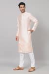 Hilo Design_Peach Semi Raw Silk Embellished Leafy Patchwork Abrikos Kurta _at_Aza_Fashions