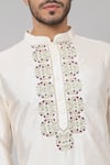 Shop_Hilo Design_Off White Semi Raw Silk Embroidery Thread Floral Vine Placket Kurta