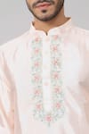 Shop_Hilo Design_Peach Semi Raw Silk Embroidery Resham Oxlip Floral Placket Kurta 