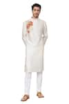 Shop_Hilo Design_Off White Semi Raw Silk Embroidery Resham Beju Gilded Floral Placement Kurta_Online_at_Aza_Fashions