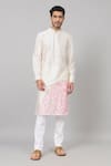 Hilo Design_Off White Semi Raw Silk Embroidery Thread Petals Floral Kurta _Online_at_Aza_Fashions