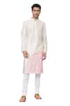 Shop_Hilo Design_Off White Semi Raw Silk Embroidery Thread Petals Floral Kurta _Online_at_Aza_Fashions