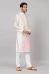 Hilo Design_Off White Semi Raw Silk Embroidery Thread Petals Floral Kurta _at_Aza_Fashions