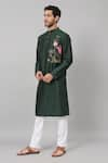 Buy_Hilo Design_Green Semi Raw Silk Embroidery Resham Varen Fern Placement Kurta _Online_at_Aza_Fashions