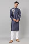 Buy_Hilo Design_Blue Semi Raw Silk Embroidery Resham Sapp Tropical Placement Kurta _at_Aza_Fashions