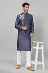 Hilo Design_Blue Semi Raw Silk Embroidery Resham Sapp Tropical Placement Kurta _Online_at_Aza_Fashions