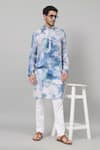 Hilo Design_Blue Giza Cotton Printed Marble Kurta _Online_at_Aza_Fashions