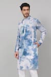 Buy_Hilo Design_Blue Giza Cotton Printed Marble Kurta _Online_at_Aza_Fashions