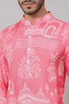 Hilo Design_Pink Russian Silk Printed Botanical Arco Kurta_at_Aza_Fashions