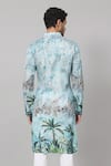 Shop_Hilo Design_Blue Russian Silk Printed Palm Tree Sepia Kurta_at_Aza_Fashions