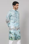 Hilo Design_Blue Russian Silk Printed Palm Tree Sepia Kurta_at_Aza_Fashions