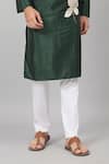 Hilo Design_Green Semi Raw Silk Placement Patch Floral Wijze Work Kurta With Pant_Online_at_Aza_Fashions