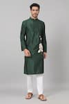 Buy_Hilo Design_Green Semi Raw Silk Placement Patch Floral Wijze Work Kurta With Pant_Online_at_Aza_Fashions