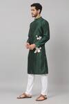 Shop_Hilo Design_Green Semi Raw Silk Placement Patch Floral Wijze Work Kurta With Pant_Online_at_Aza_Fashions