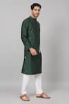 Hilo Design_Green Semi Raw Silk Placement Patch Floral Wijze Work Kurta With Pant_at_Aza_Fashions
