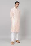 Shop_Hilo Design_Peach Semi Raw Silk Placement Patch Leaves Abrikos Embroidered Kurta With Pant