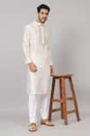 Buy_Hilo Design_Off White Semi Raw Silk Placement Embroidery Rein Placket Kurta With Pant_at_Aza_Fashions