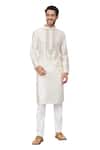 Buy_Hilo Design_Off White Semi Raw Silk Placement Embroidery Rein Placket Kurta With Pant_Online_at_Aza_Fashions