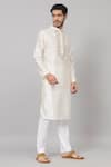 Shop_Hilo Design_Off White Semi Raw Silk Placement Embroidery Rein Placket Kurta With Pant