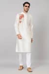 Buy_Hilo Design_Off White Semi Raw Silk Placement Embroidery Beju Contrast Kurta With Pant_at_Aza_Fashions