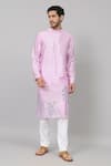 Buy_Hilo Design_Purple Semi Raw Silk Placement Embroidery Orchid Lila Kurta With Pant_Online_at_Aza_Fashions