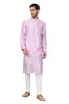 Shop_Hilo Design_Purple Semi Raw Silk Placement Embroidery Orchid Lila Kurta With Pant