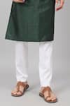 Hilo Design_Green Semi Raw Silk Placement Embroidery Lotus Varen Kurta With Pant_Online_at_Aza_Fashions