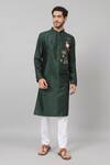 Buy_Hilo Design_Green Semi Raw Silk Placement Embroidery Lotus Varen Kurta With Pant_Online_at_Aza_Fashions