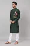 Shop_Hilo Design_Green Semi Raw Silk Placement Embroidery Lotus Varen Kurta With Pant_Online_at_Aza_Fashions