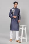 Buy_Hilo Design_Blue Semi Raw Silk Placement Embroidery Tree Sapp Toucan Kurta With Pant_at_Aza_Fashions