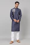 Buy_Hilo Design_Blue Semi Raw Silk Placement Embroidery Tree Sapp Toucan Kurta With Pant_Online_at_Aza_Fashions