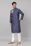 Shop_Hilo Design_Blue Semi Raw Silk Placement Embroidery Tree Sapp Toucan Kurta With Pant_Online_at_Aza_Fashions