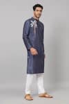 Hilo Design_Blue Semi Raw Silk Placement Embroidery Tree Sapp Toucan Kurta With Pant_at_Aza_Fashions