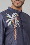 Buy_Hilo Design_Blue Semi Raw Silk Placement Embroidery Tree Sapp Toucan Kurta With Pant