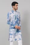 Hilo Design_Blue Giza Cotton Print Marble Kurta With Pant _at_Aza_Fashions