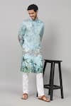 Buy_Hilo Design_Blue Russian Silk Print Palm Trees Sepia Kurta With Pant _at_Aza_Fashions