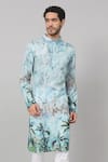 Shop_Hilo Design_Blue Russian Silk Print Palm Trees Sepia Kurta With Pant _Online_at_Aza_Fashions