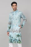 Buy_Hilo Design_Blue Russian Silk Print Palm Trees Sepia Kurta With Pant 