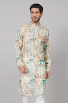 Buy_Hilo Design_Cream Russian Silk Print Tribal Forest Kurta With Pant_Online_at_Aza_Fashions