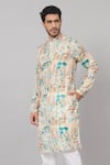 Shop_Hilo Design_Cream Russian Silk Print Tribal Forest Kurta With Pant_Online_at_Aza_Fashions