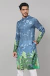 Hilo Design_Blue Russian Silk Print Tropical Vriksh Kurta With Pant _at_Aza_Fashions