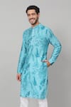 Shop_Hilo Design_Blue Giza Cotton Print Tropical Hojas Leaves Kurta With Pant_Online_at_Aza_Fashions