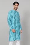 Hilo Design_Blue Giza Cotton Print Tropical Hojas Leaves Kurta With Pant_at_Aza_Fashions