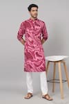 Buy_Hilo Design_Pink Giza Cotton Print Marble Marmore Kurta With Pant_at_Aza_Fashions