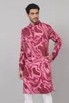 Buy_Hilo Design_Pink Giza Cotton Print Marble Marmore Kurta With Pant_Online_at_Aza_Fashions
