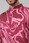 Hilo Design_Pink Giza Cotton Print Marble Marmore Kurta With Pant_at_Aza_Fashions